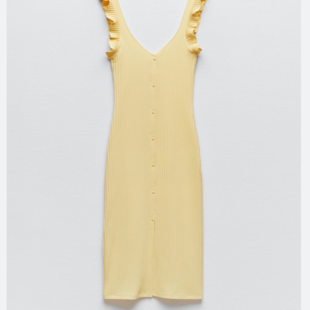 Zara V-Neck Ribbed Yellow Midi Dress NWT